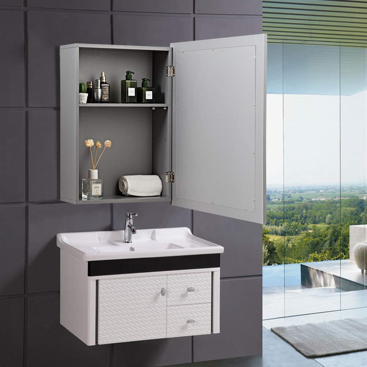 Wall Mounted Mirrored Medicine Cabinet, Gray Wall Cabinets at Gallery Canada