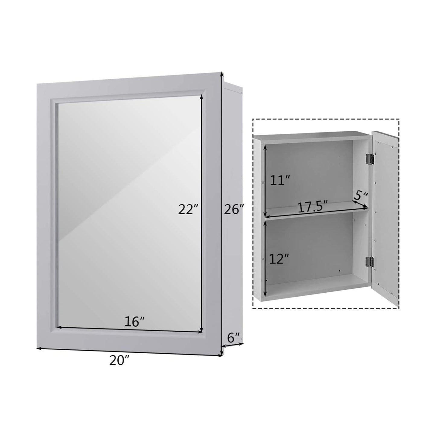 Wall Mounted Mirrored Medicine Cabinet, Gray Wall Cabinets at Gallery Canada