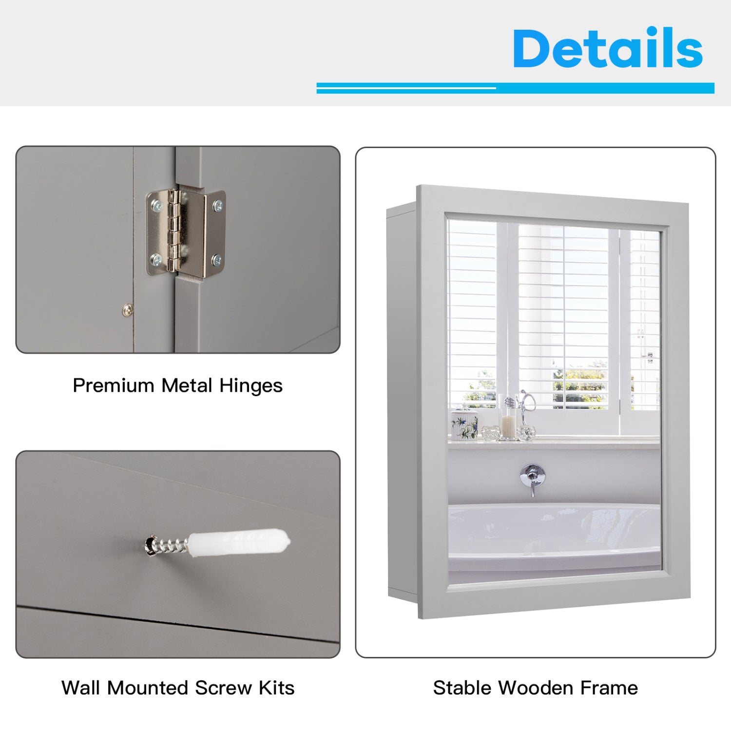 Wall Mounted Mirrored Medicine Cabinet, Gray Wall Cabinets at Gallery Canada
