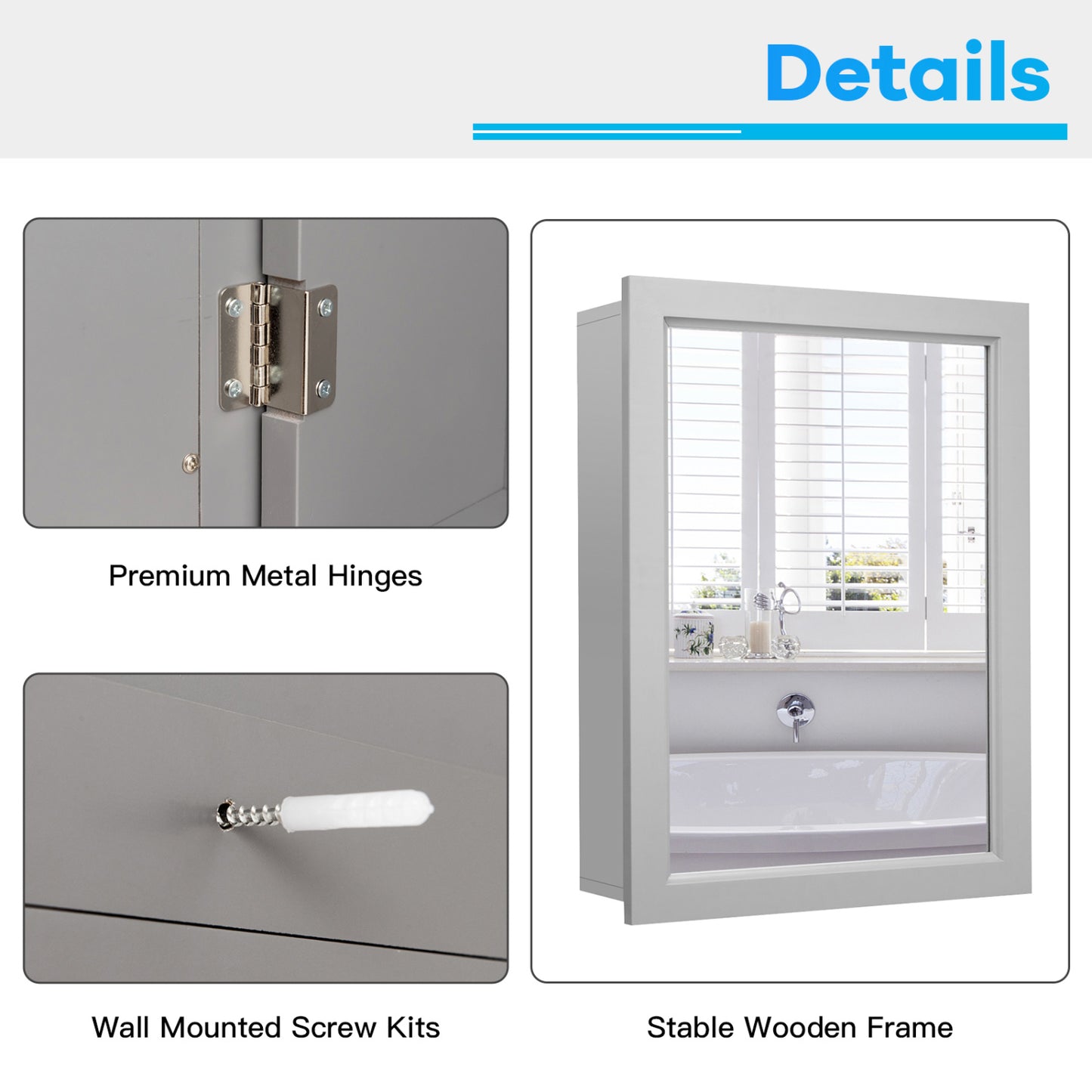 Wall Mounted Mirrored Medicine Cabinet, Gray Wall Cabinets at Gallery Canada