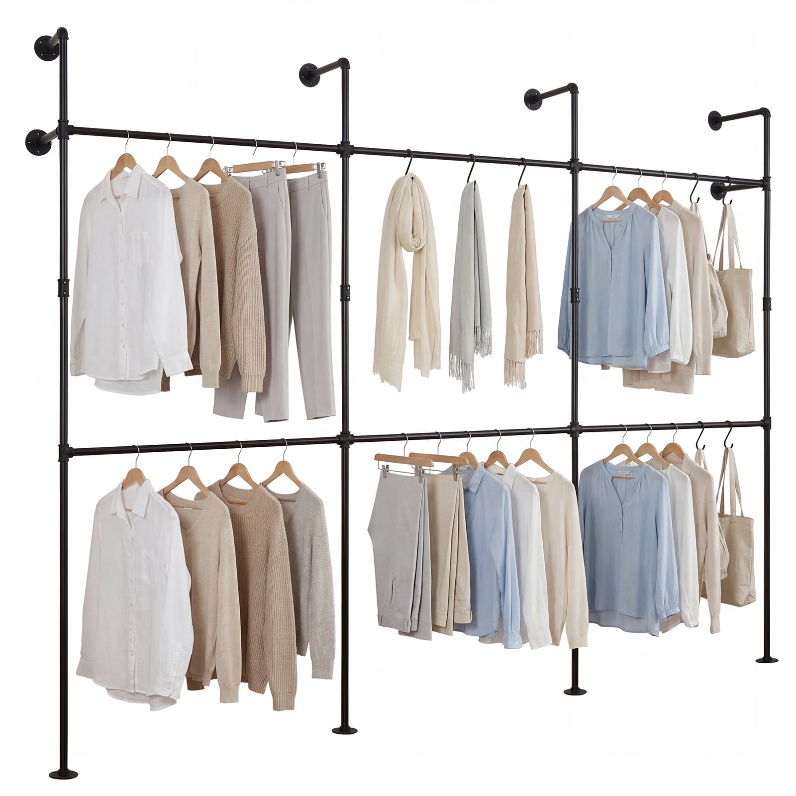 Wall Mounted Pipe Clothing Rack, 6 Hanging Rods, Black Clothing & Closet Storage Black at Gallery Canada
