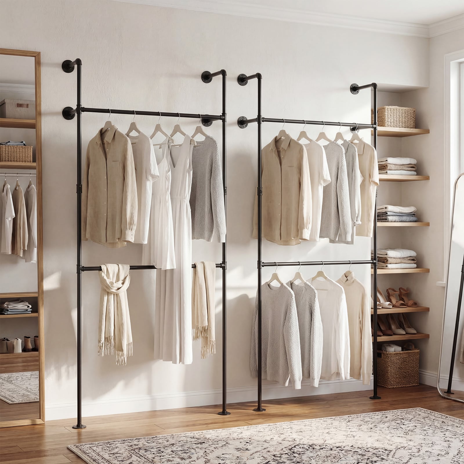 Wall Mounted Pipe Clothing Rack, 2 Hanging Rods, Black Clothing & Closet Storage at Gallery Canada