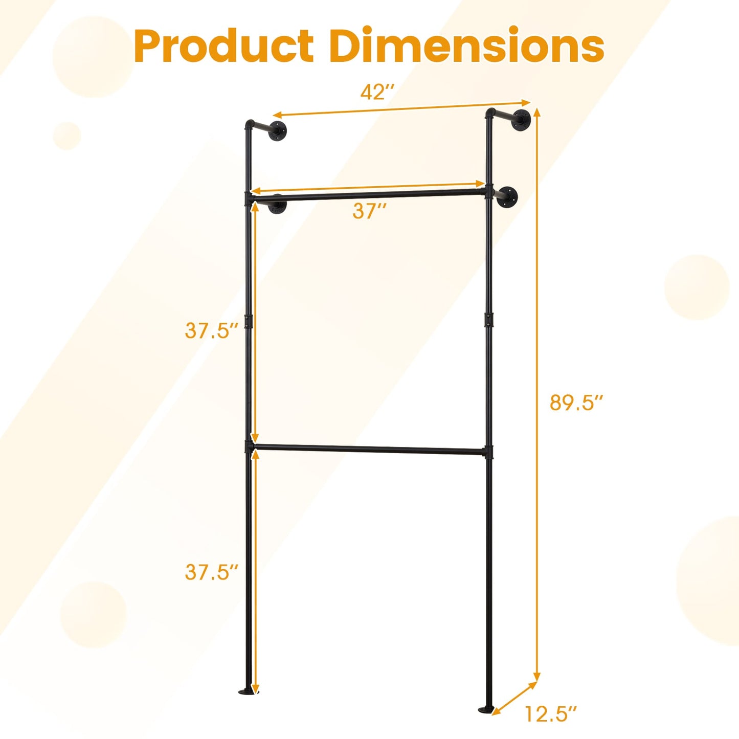 Wall Mounted Pipe Clothing Rack, 2 Hanging Rods, Black Clothing & Closet Storage at Gallery Canada