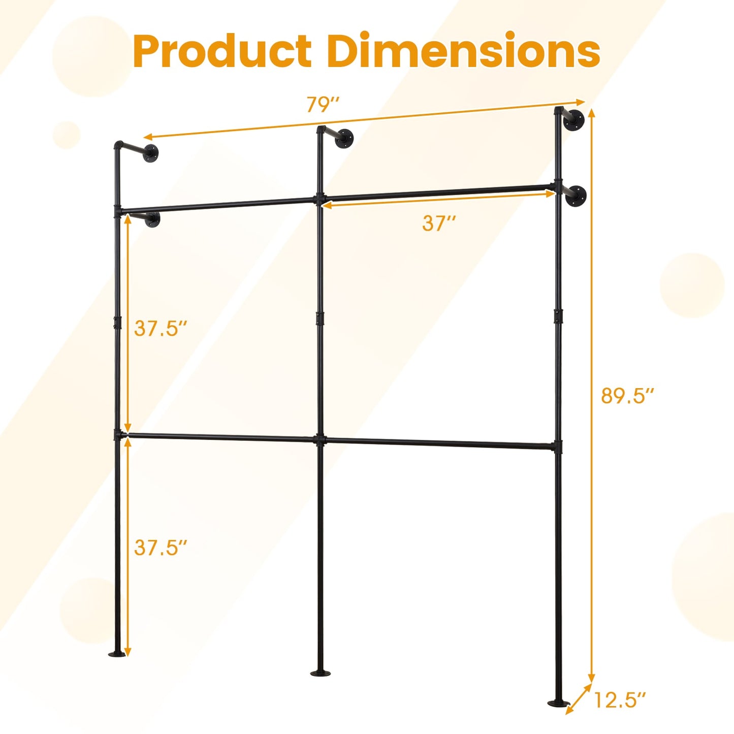 Wall Mounted Pipe Clothing Rack, 4 Hanging Rods, Black Clothing & Closet Storage at Gallery Canada