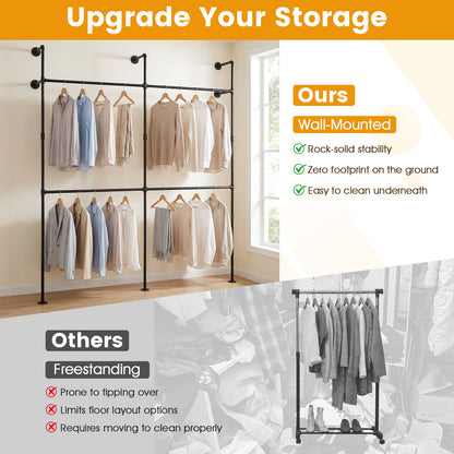 Wall Mounted Pipe Clothing Rack, 4 Hanging Rods, Black Clothing & Closet Storage at Gallery Canada
