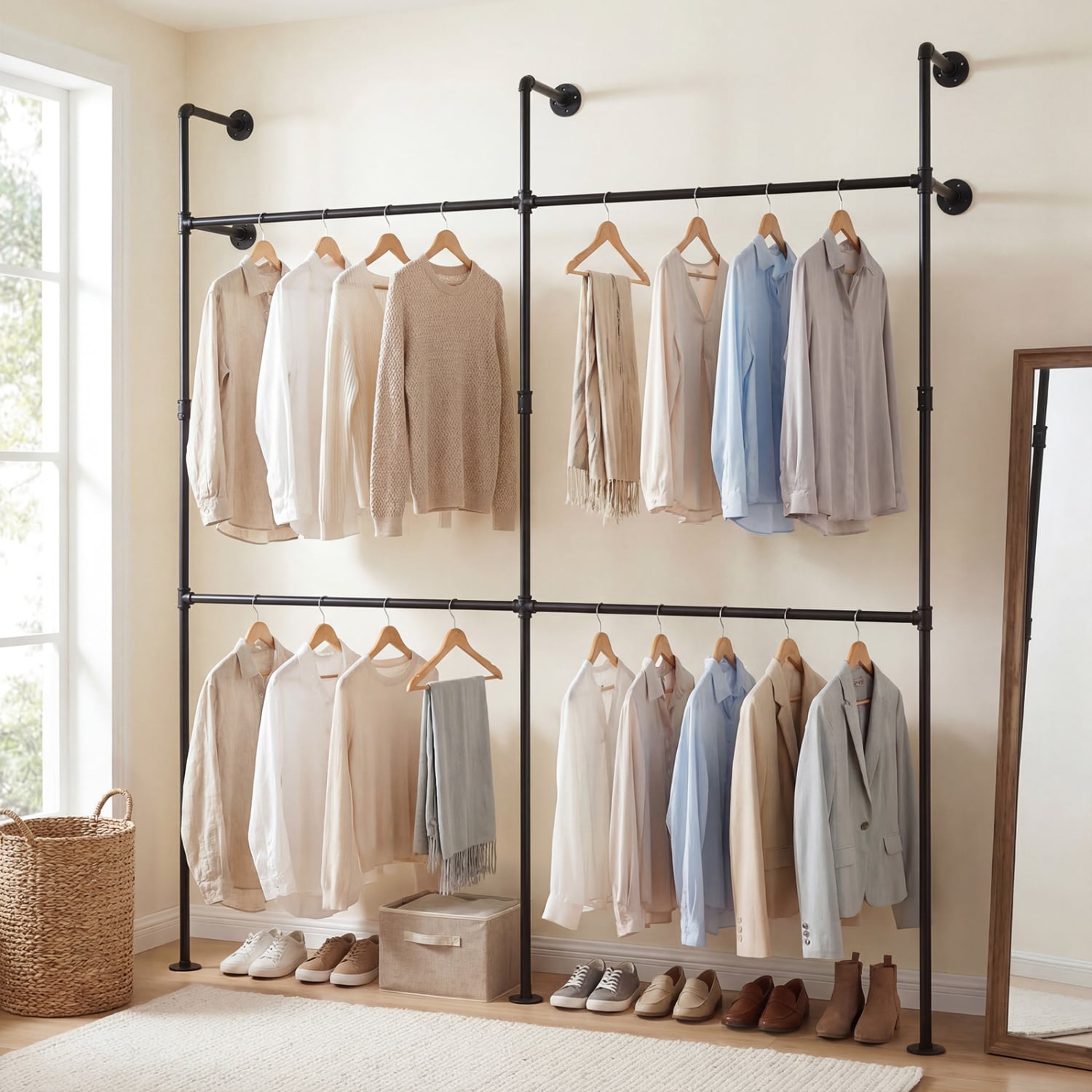 Wall Mounted Pipe Clothing Rack, 4 Hanging Rods, Black Clothing & Closet Storage at Gallery Canada