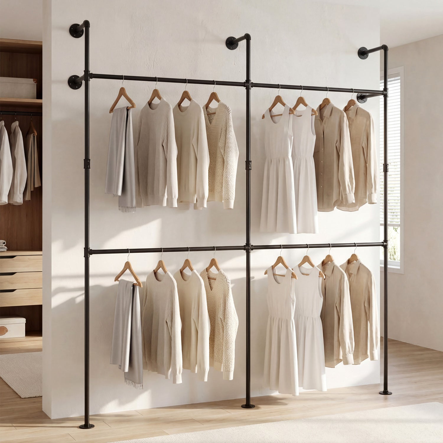 Wall Mounted Pipe Clothing Rack, 4 Hanging Rods, Black Clothing & Closet Storage at Gallery Canada