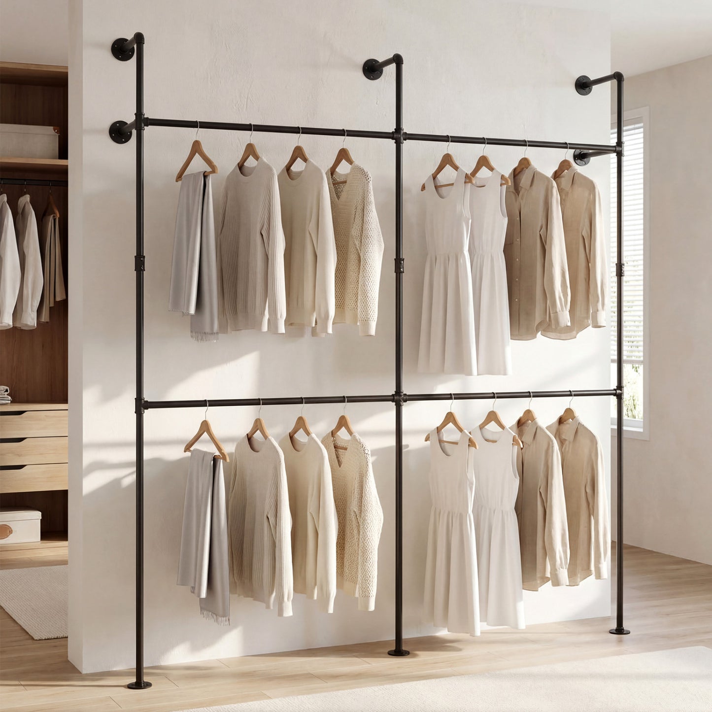 Wall Mounted Pipe Clothing Rack, 4 Hanging Rods, Black Clothing & Closet Storage at Gallery Canada