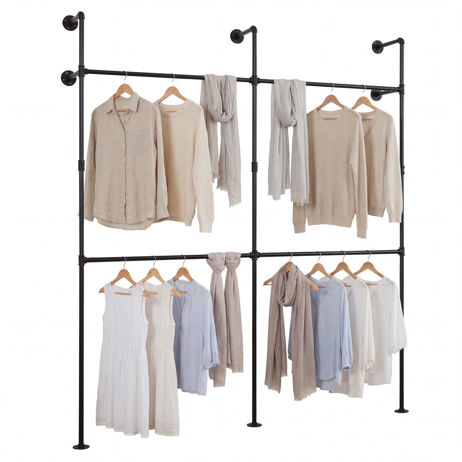 Wall Mounted Pipe Clothing Rack, 4 Hanging Rods, Black Clothing & Closet Storage Black at Gallery Canada