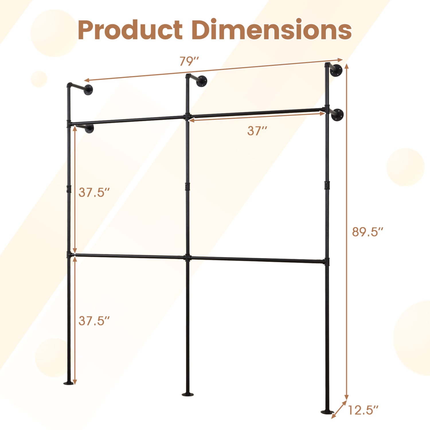 Wall Mounted Pipe Clothing Rack, 4 Hanging Rods, Black Clothing & Closet Storage at Gallery Canada