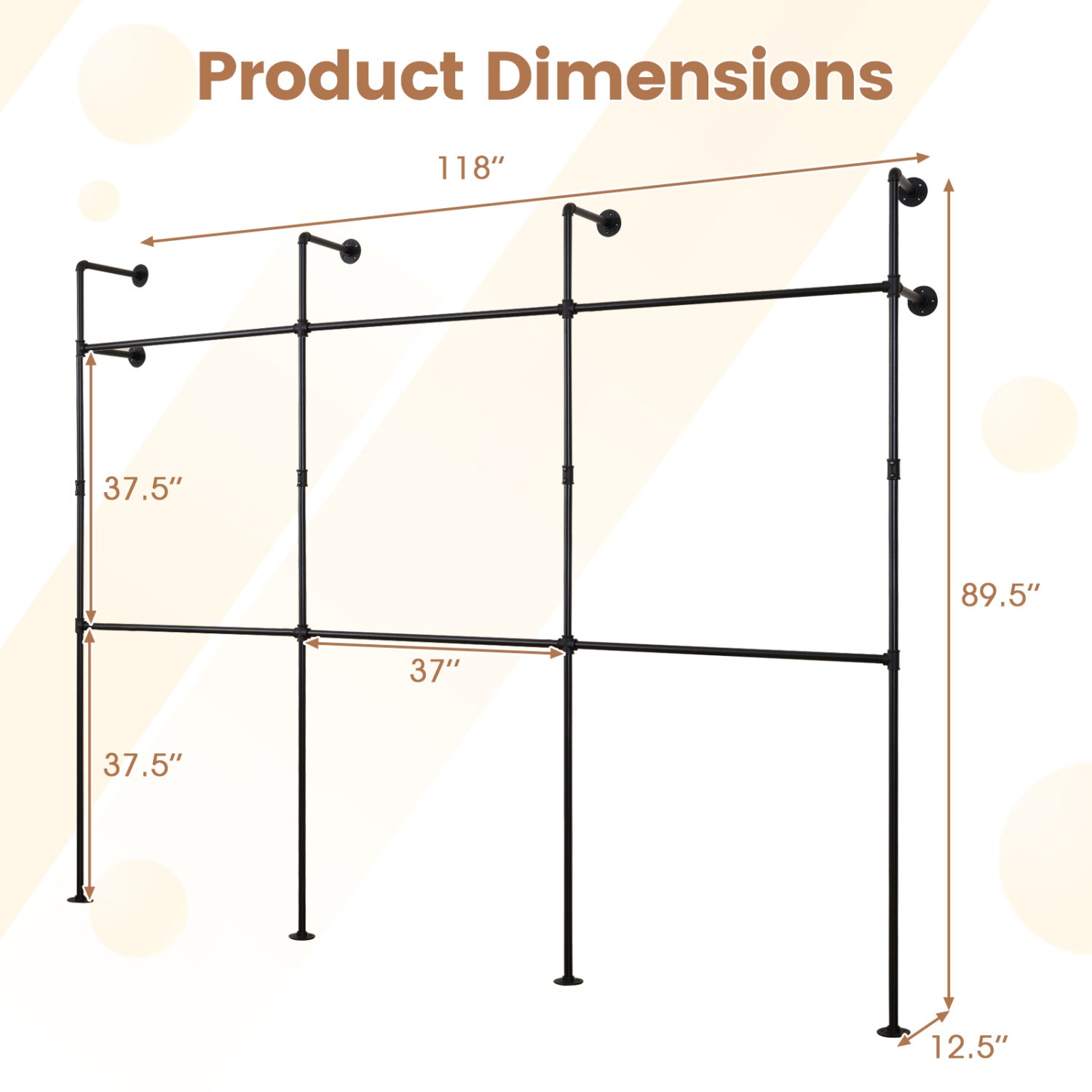 Wall Mounted Pipe Clothing Rack, 6 Hanging Rods, Black Clothing & Closet Storage at Gallery Canada