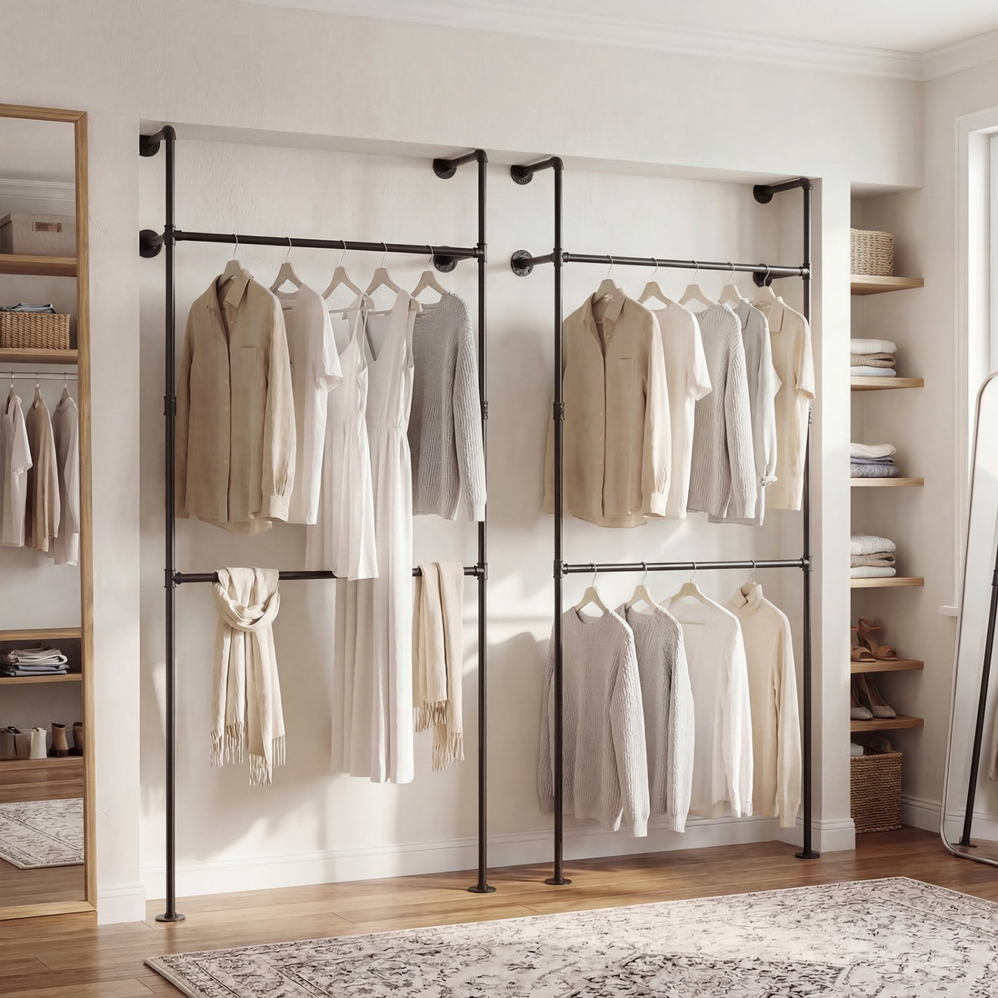 Wall Mounted Pipe Clothing Rack, 2 Hanging Rods, Black Clothing & Closet Storage at Gallery Canada