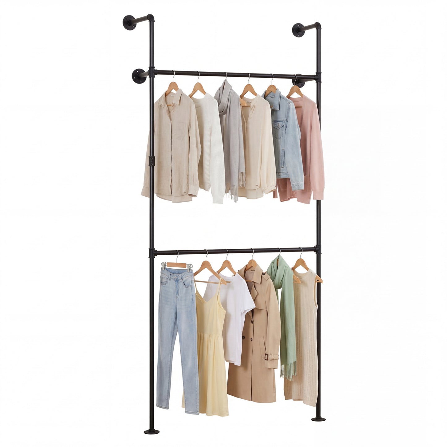 Wall Mounted Pipe Clothing Rack, 2 Hanging Rods, Black Clothing & Closet Storage Black at Gallery Canada