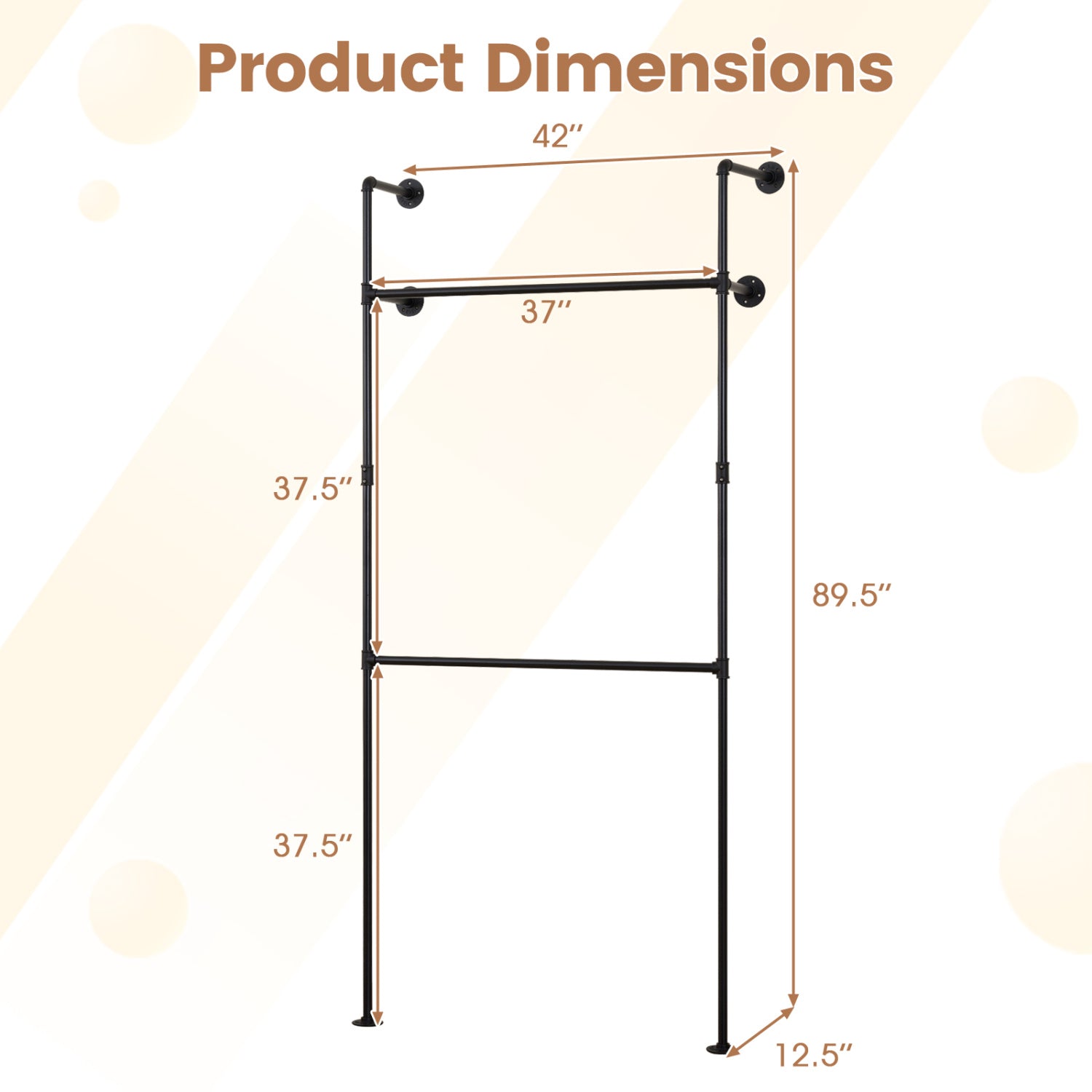 Wall Mounted Pipe Clothing Rack, 2 Hanging Rods, Black Clothing & Closet Storage at Gallery Canada