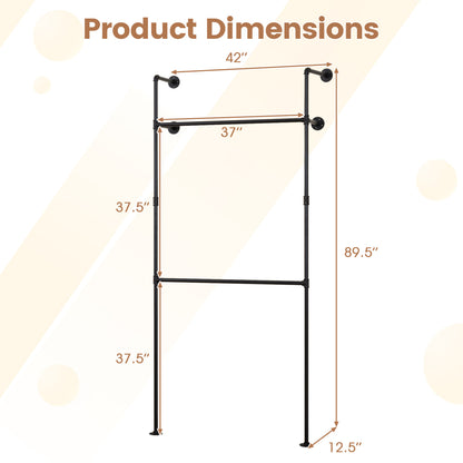 Wall Mounted Pipe Clothing Rack, 2 Hanging Rods, Black Clothing & Closet Storage at Gallery Canada