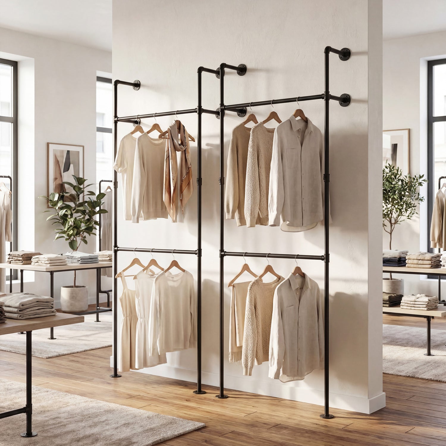 Wall Mounted Pipe Clothing Rack, 2 Hanging Rods, Black Clothing & Closet Storage at Gallery Canada