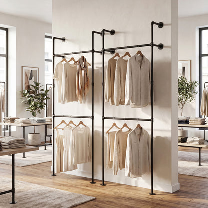 Wall Mounted Pipe Clothing Rack, 2 Hanging Rods, Black Clothing & Closet Storage at Gallery Canada