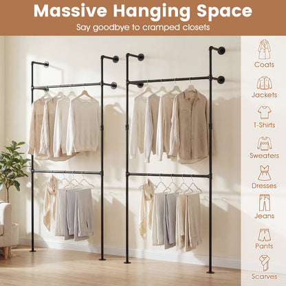 Wall Mounted Pipe Clothing Rack, 2 Hanging Rods, Black Clothing & Closet Storage at Gallery Canada
