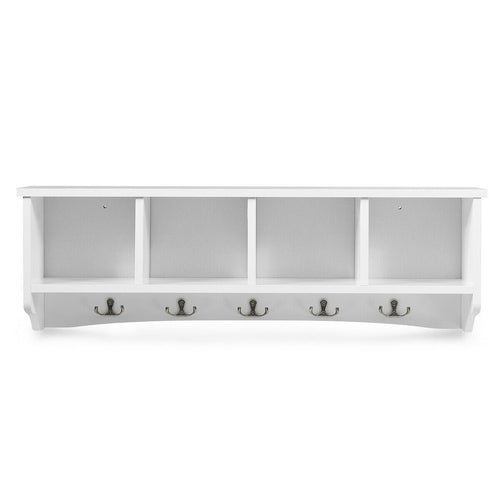 Wall Mounted Storage Cabinet, Hanging Entryway Shelf Coat Rack, White