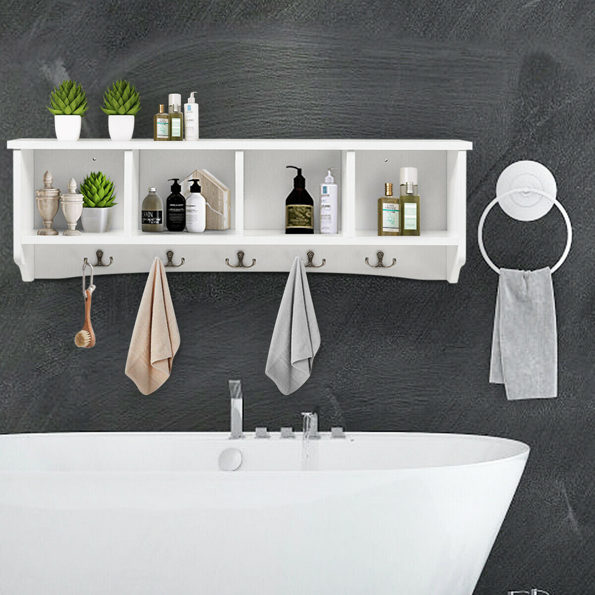 Wall Mounted Storage Cabinet, Hanging Entryway Shelf Coat Rack, White Coat Racks & Hall Trees at Gallery Canada