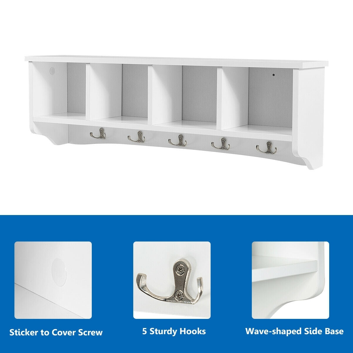 Wall Mounted Storage Cabinet, Hanging Entryway Shelf Coat Rack, White Coat Racks & Hall Trees at Gallery Canada