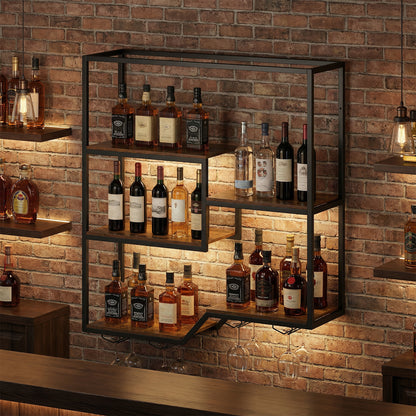 Wall Mounted Wine Rack 6-Tier Hanging Bar Shelf with Bottle Display Shelf and Glass Holder, Rustic Brown Wine Racks at Gallery Canada