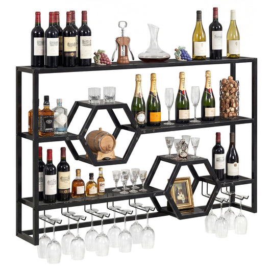 Wall Mounted Wine Rack 47" Large Floating Bar Shelves, Black Wine Racks Black at Gallery Canada