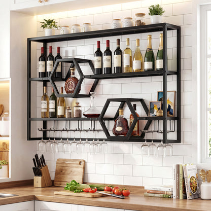 Wall Mounted Wine Rack 47" Large Floating Bar Shelves, Black Wine Racks at Gallery Canada