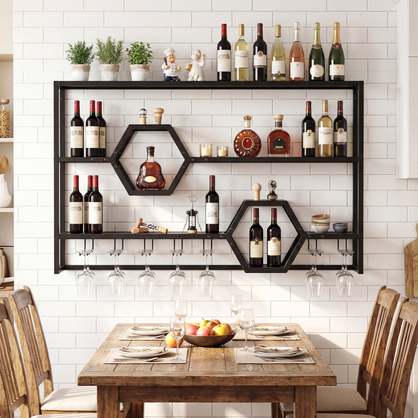 Wall Mounted Wine Rack 47" Large Floating Bar Shelves, Black Wine Racks at Gallery Canada