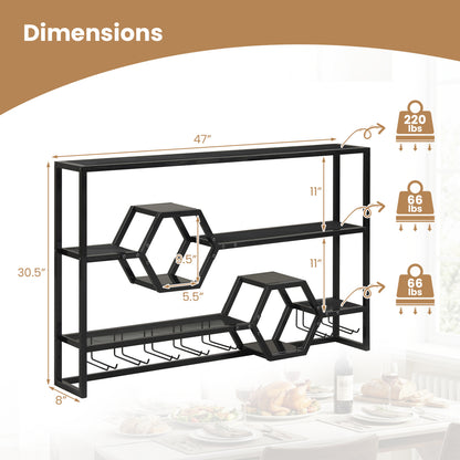 Wall Mounted Wine Rack 47" Large Floating Bar Shelves, Black Wine Racks at Gallery Canada