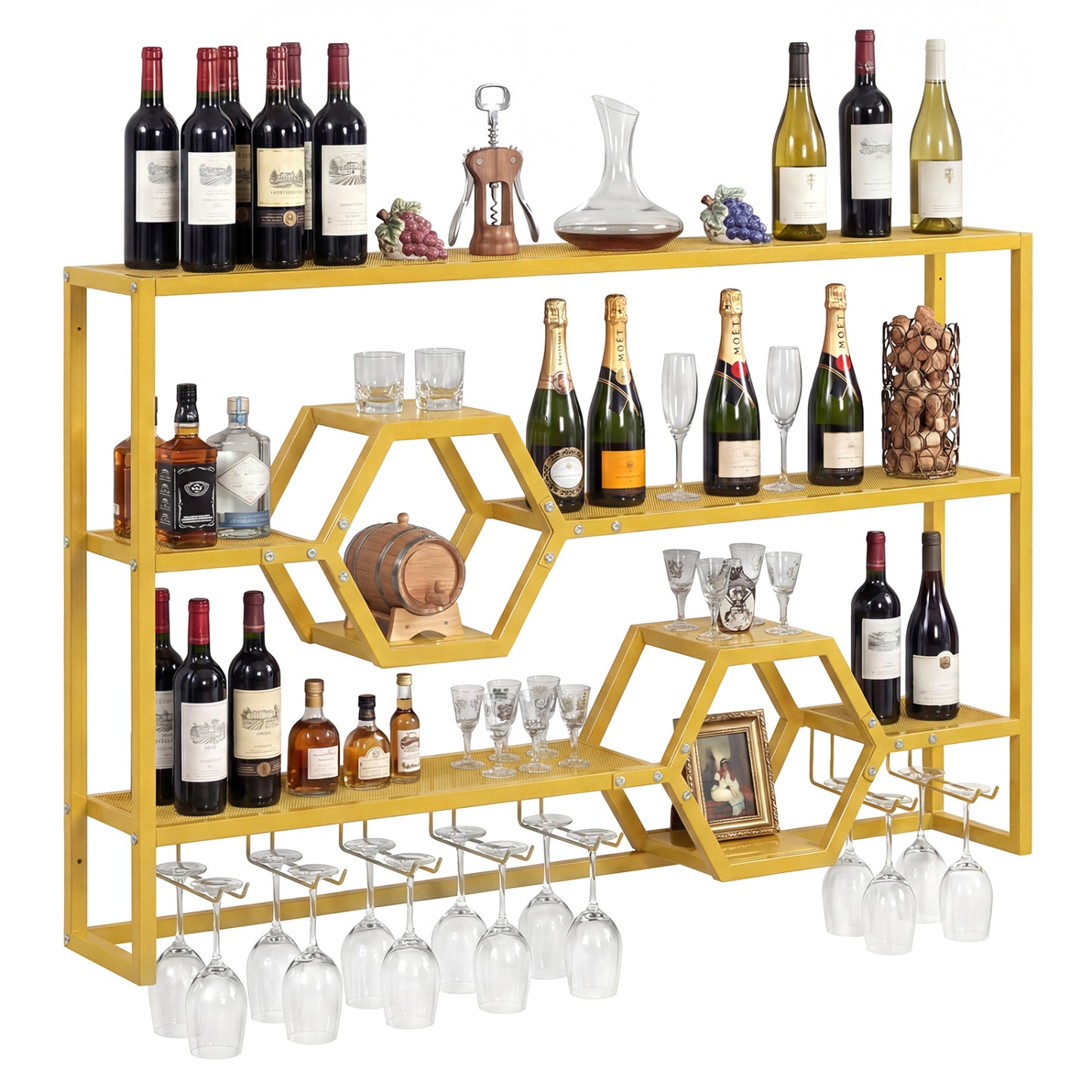 Wall Mounted Wine Rack 47" Large Floating Bar Shelves, Gold Wine Racks at Gallery Canada