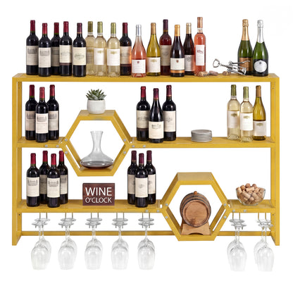 Wall Mounted Wine Rack 47" Large Floating Bar Shelves, Gold Wine Racks at Gallery Canada