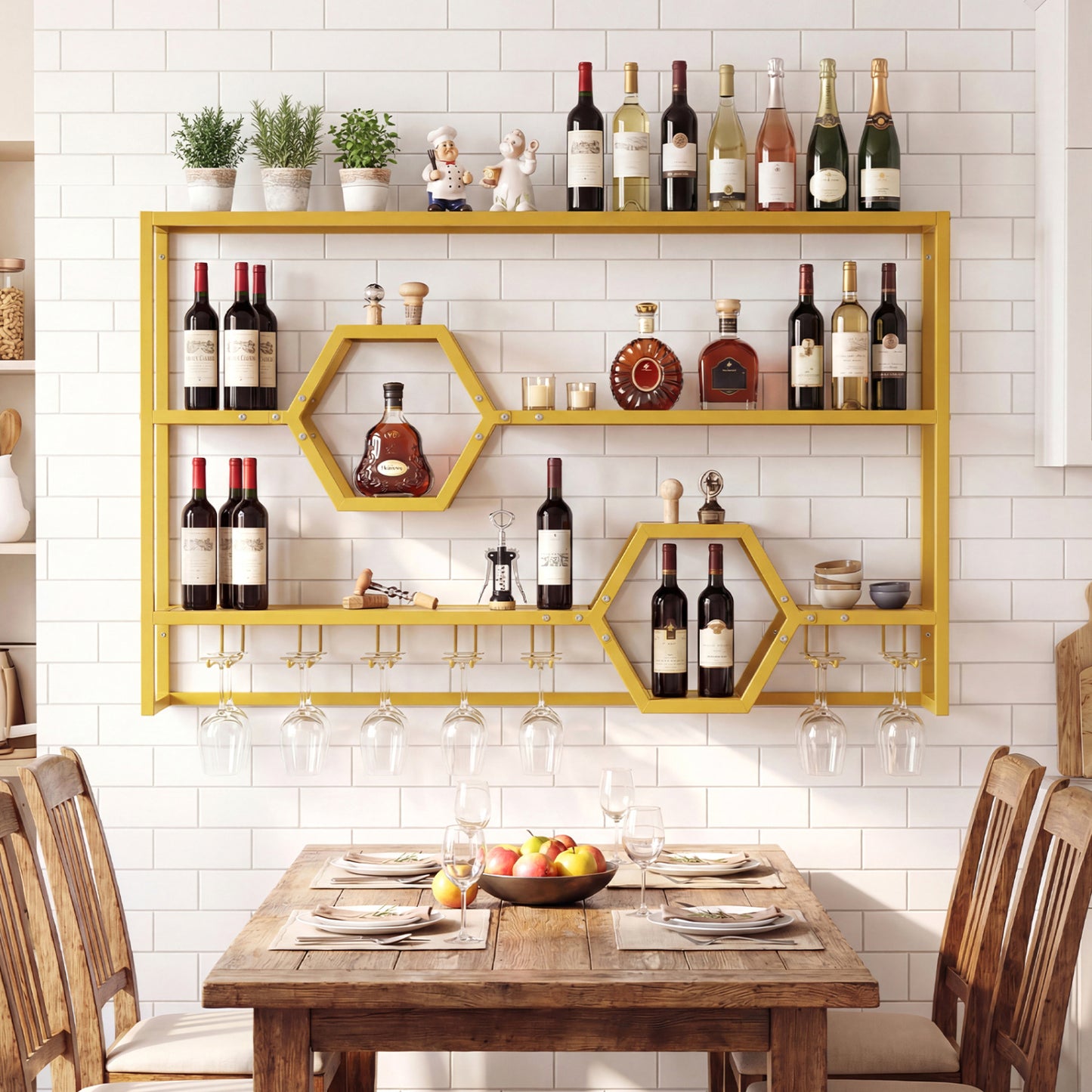 Wall Mounted Wine Rack 47" Large Floating Bar Shelves, Gold Wine Racks at Gallery Canada