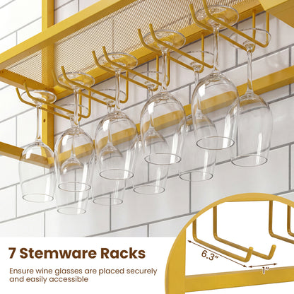 Wall Mounted Wine Rack 47" Large Floating Bar Shelves, Gold Wine Racks at Gallery Canada