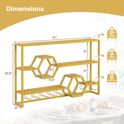 Wall Mounted Wine Rack 47" Large Floating Bar Shelves, Gold Wine Racks at Gallery Canada