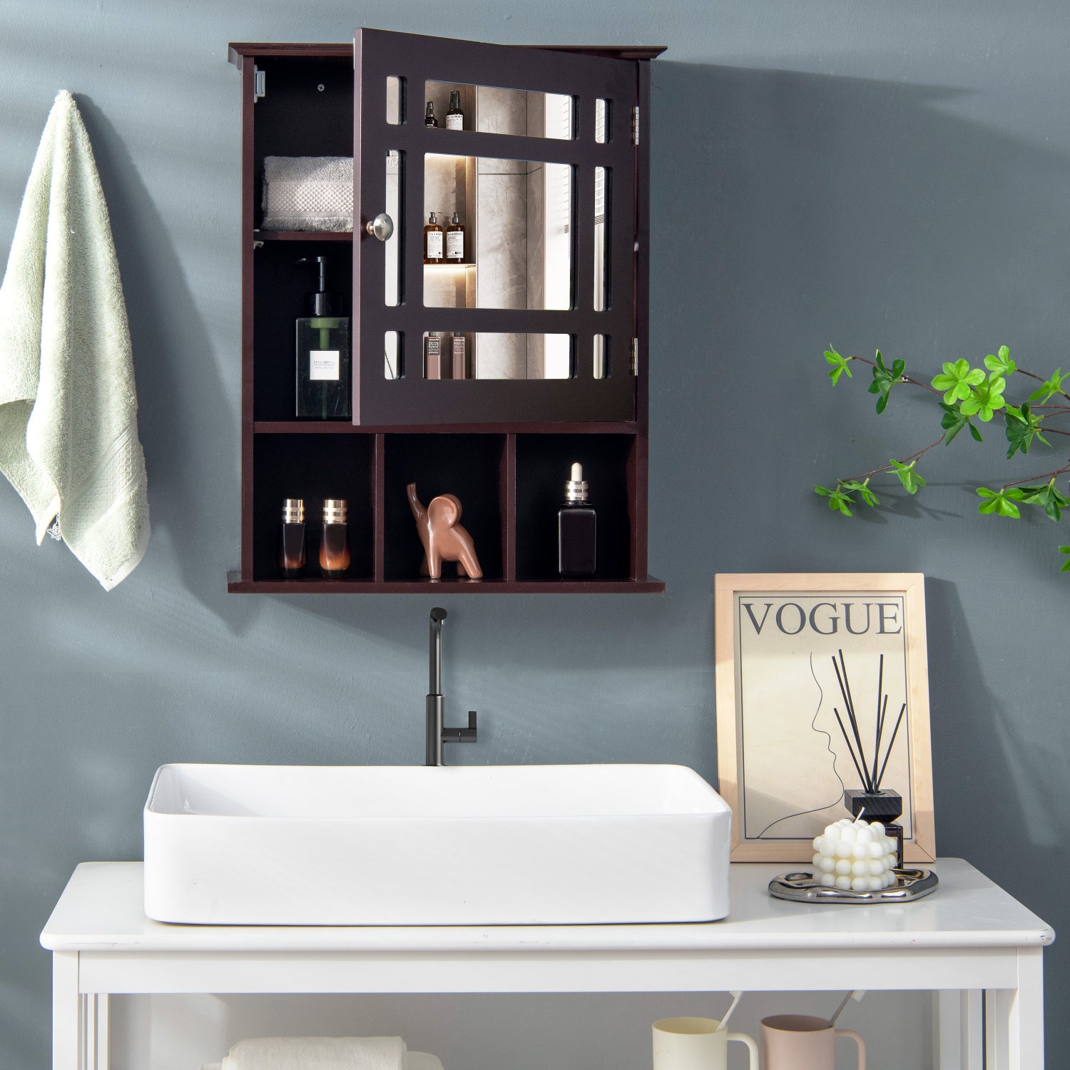Wall Mounted Mirrored Bathroom Cabinet, Brown Wall Cabinets at Gallery Canada