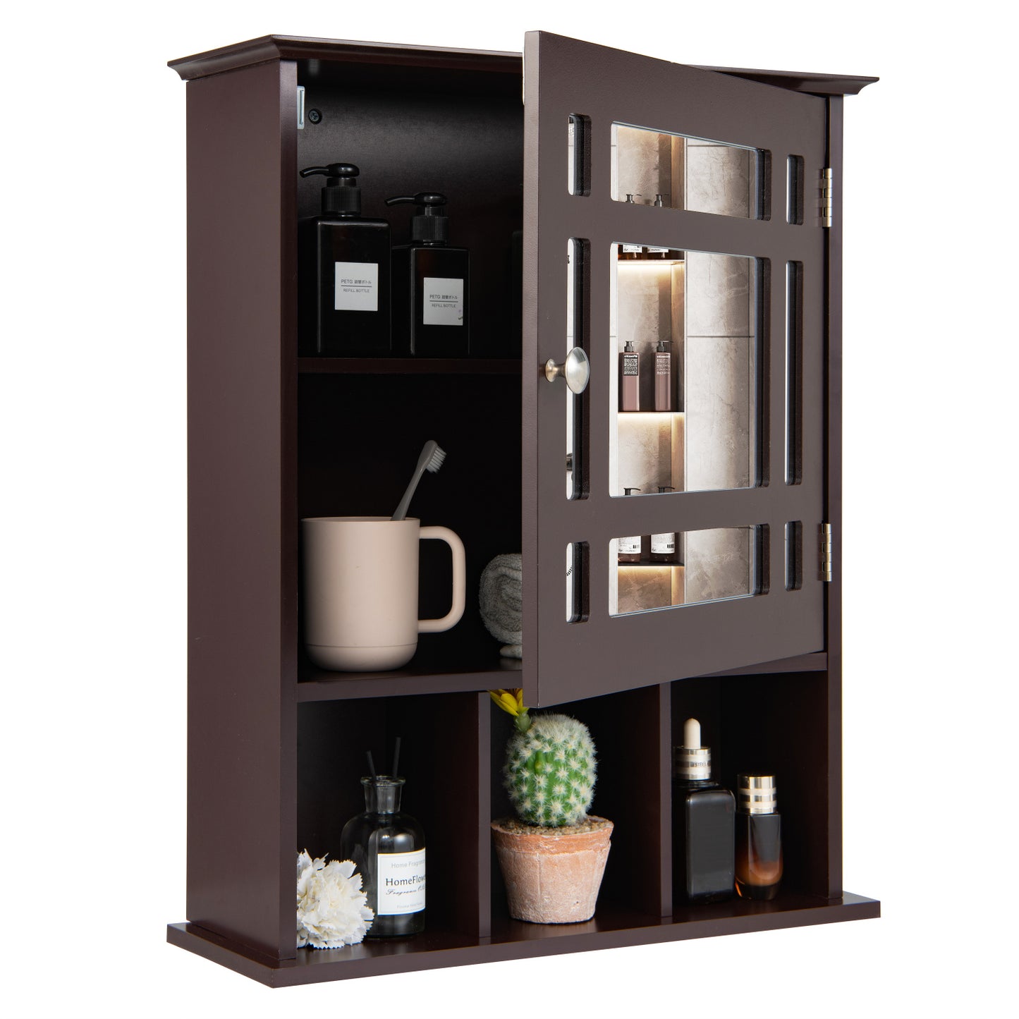Wall Mounted Mirrored Bathroom Cabinet, Brown Wall Cabinets at Gallery Canada