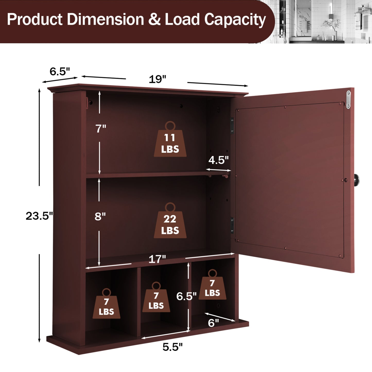 Wall Mounted Mirrored Bathroom Cabinet, Brown Wall Cabinets at Gallery Canada