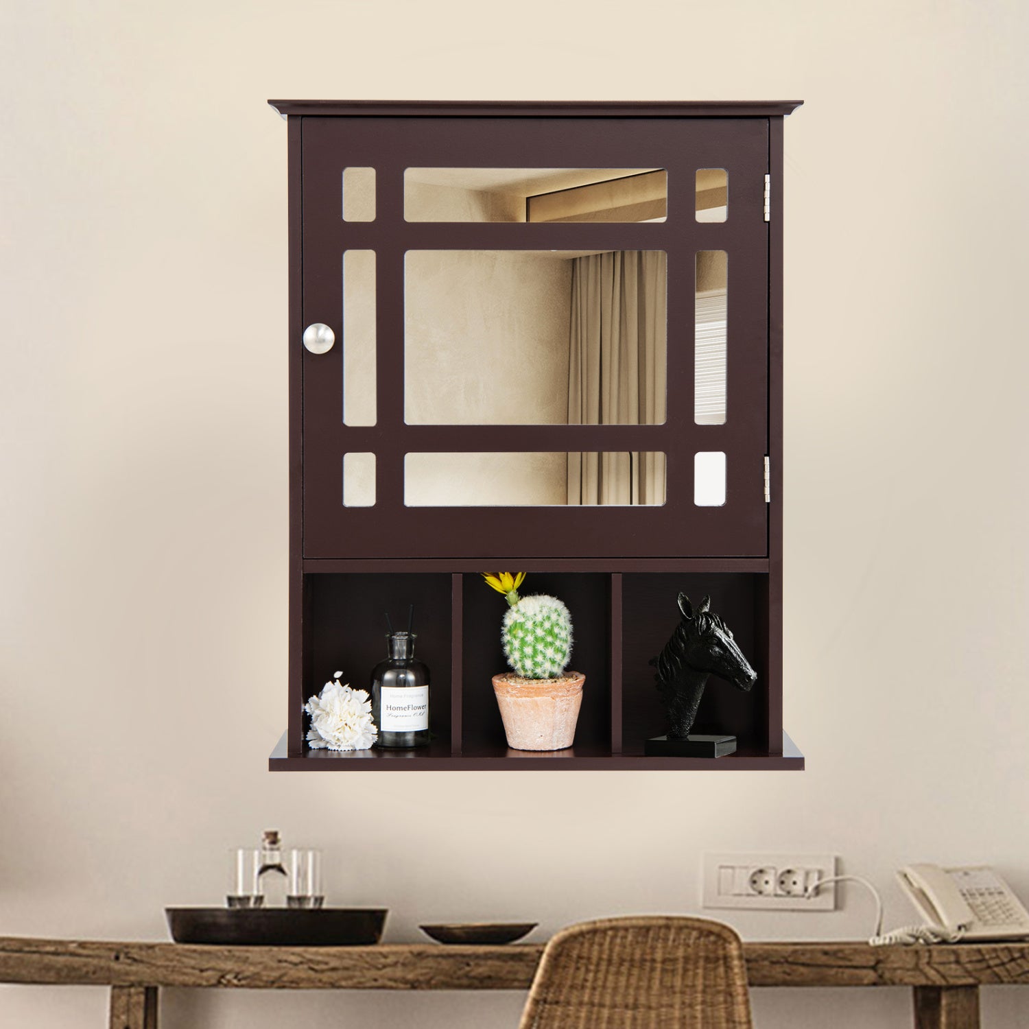 Wall Mounted Mirrored Bathroom Cabinet, Brown Wall Cabinets at Gallery Canada