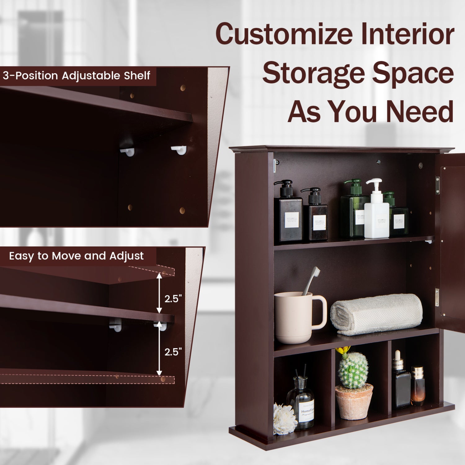 Wall Mounted Mirrored Bathroom Cabinet, Brown Wall Cabinets at Gallery Canada