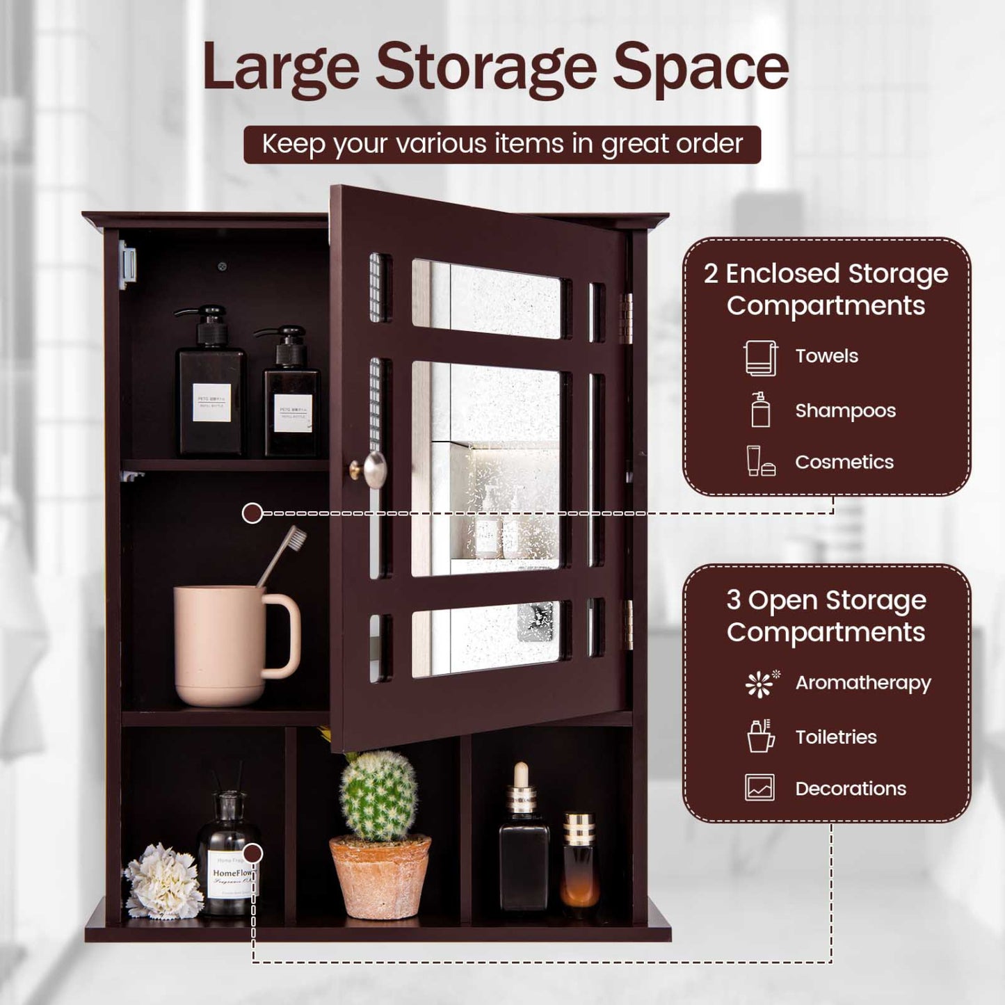 Wall Mounted Mirrored Bathroom Cabinet, Brown Wall Cabinets at Gallery Canada