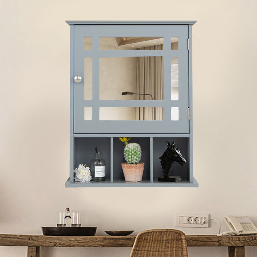 Wall Mounted Mirrored Bathroom Cabinet, Gray