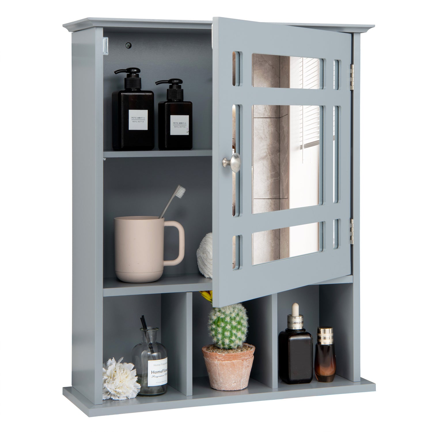 Wall Mounted Mirrored Bathroom Cabinet, Gray Wall Cabinets at Gallery Canada