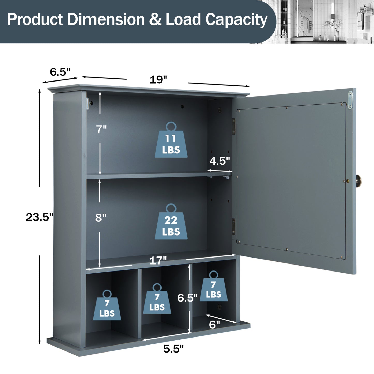 Wall Mounted Mirrored Bathroom Cabinet, Gray Wall Cabinets at Gallery Canada