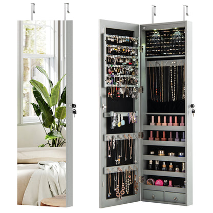 Wall Door Mounted Mirrored Jewelry Cabinet With Lights, Gray Jewelry Armoires at Gallery Canada