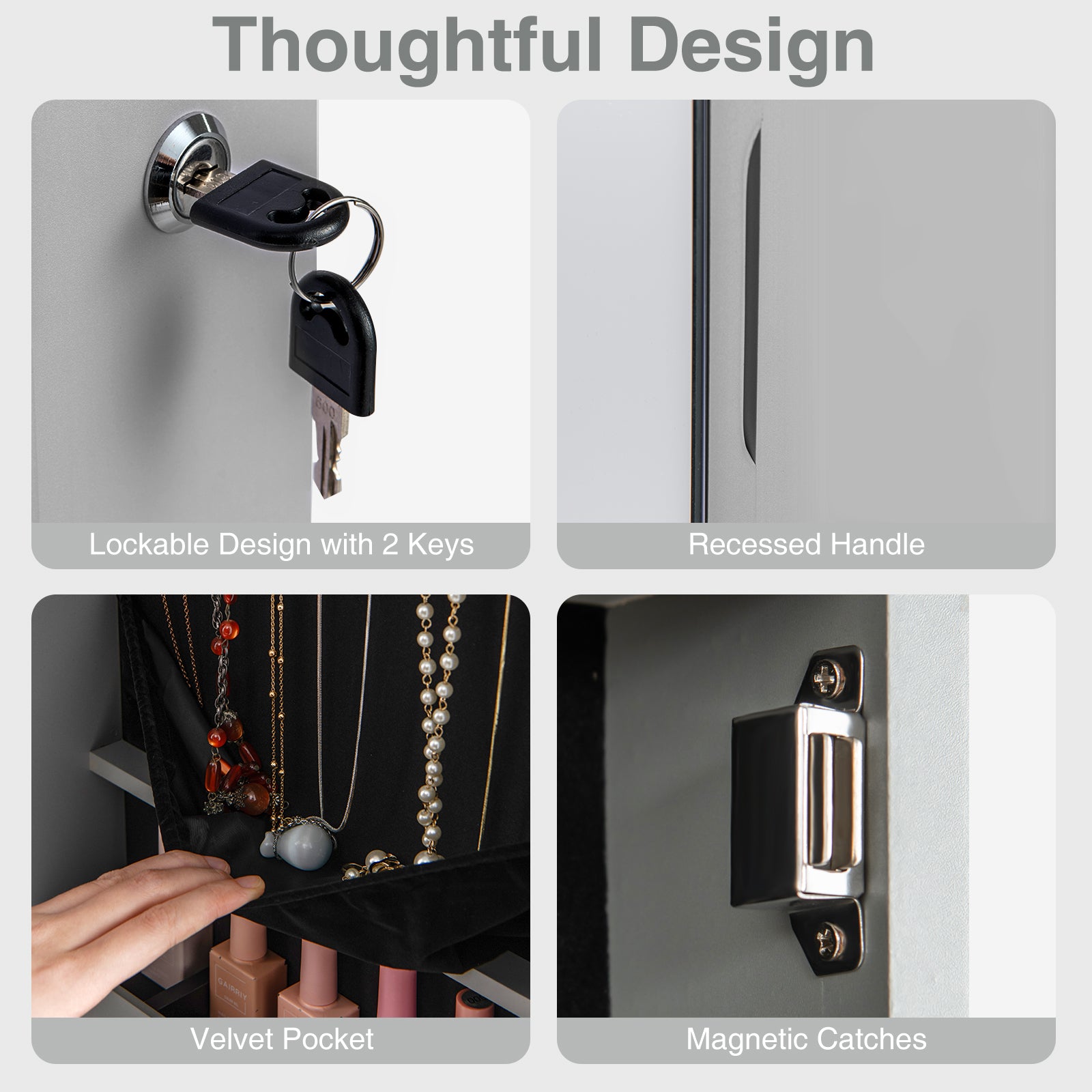 Wall and Door Mounted Mirrored Jewelry Cabinet with Lights, Gray Jewelry Armoires at Gallery Canada