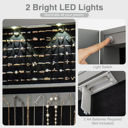 Wall and Door Mounted Mirrored Jewelry Cabinet with Lights, Gray Jewelry Armoires at Gallery Canada