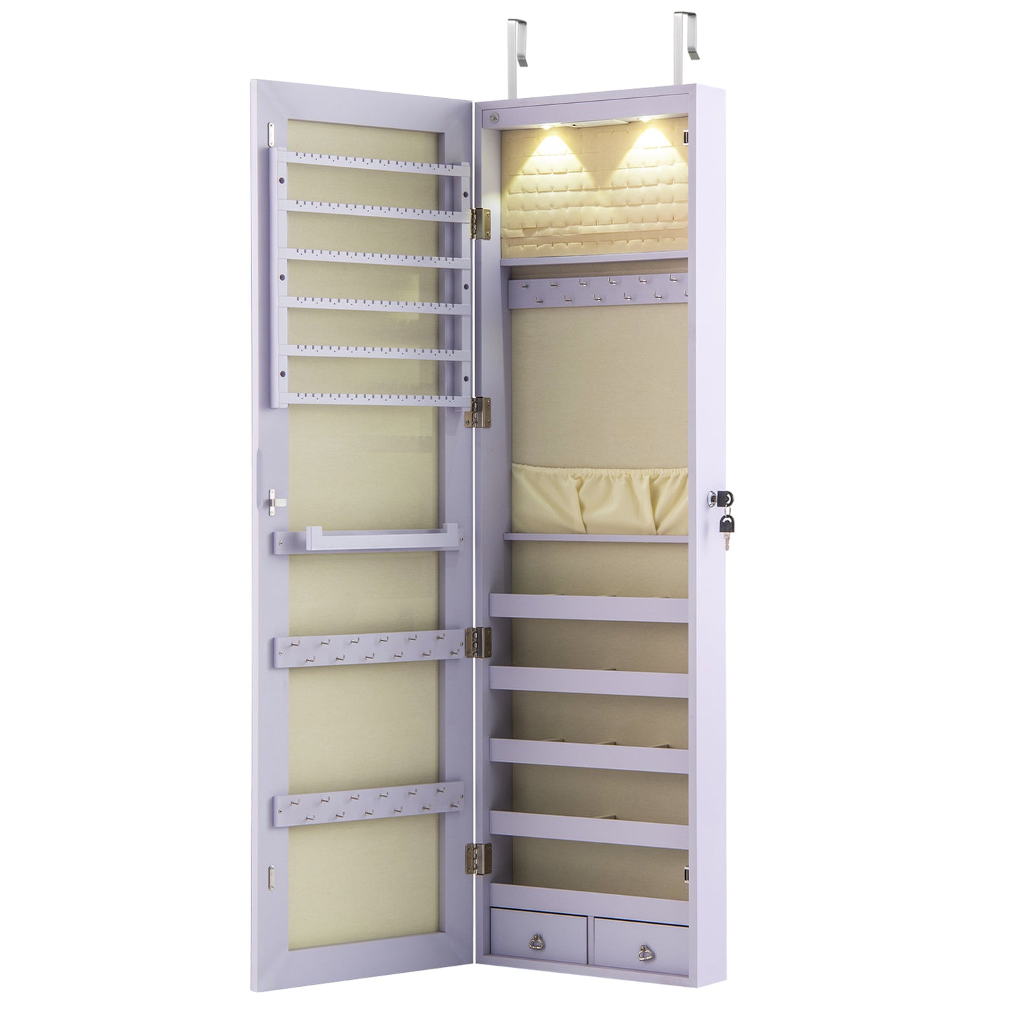 Wall Door Mounted Mirrored Jewelry Cabinet With Lights, Purple Jewelry Armoires at Gallery Canada