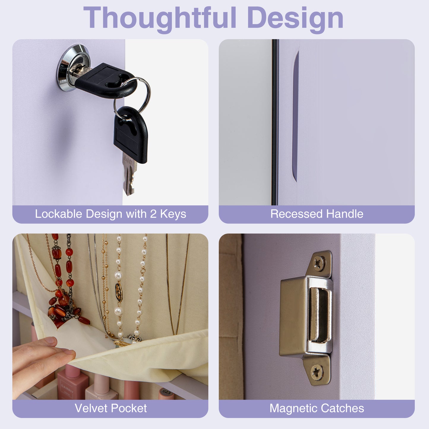 Wall Door Mounted Mirrored Jewelry Cabinet With Lights, Purple Jewelry Armoires at Gallery Canada