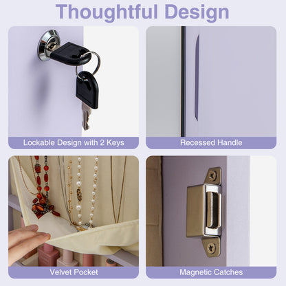 Wall Door Mounted Mirrored Jewelry Cabinet With Lights, Purple Jewelry Armoires at Gallery Canada